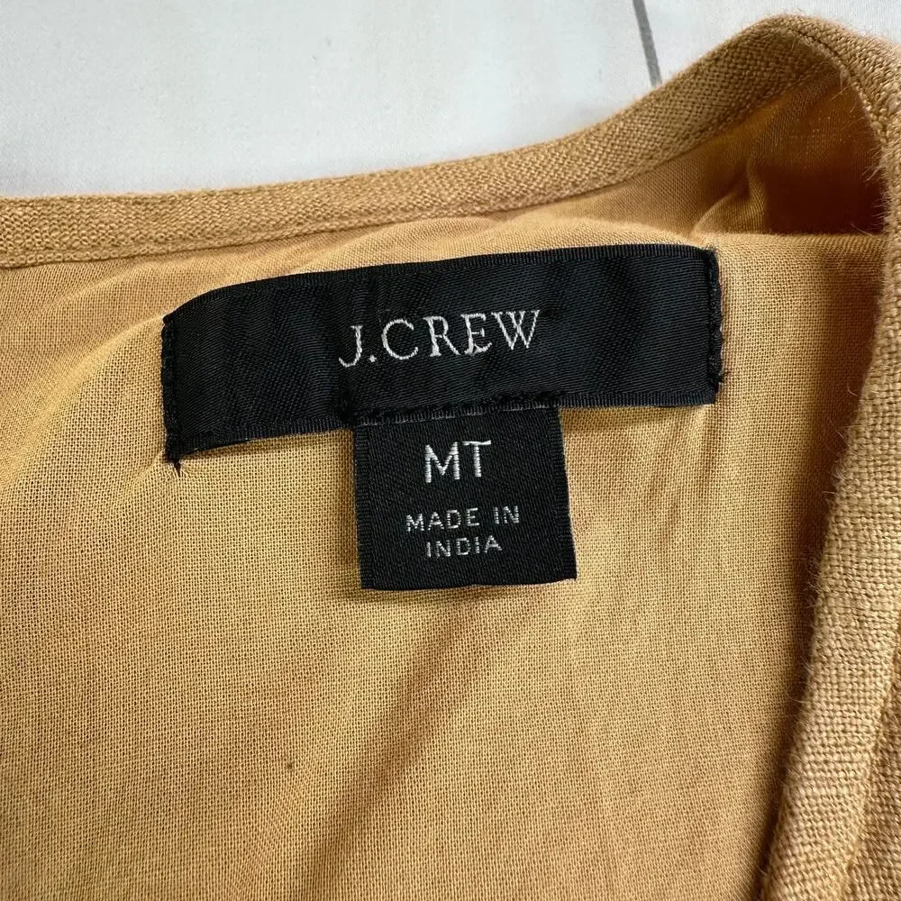 J.Crew Dress Womens Medium Tall Tan Pure Linen Shift Button Back Sleeveless